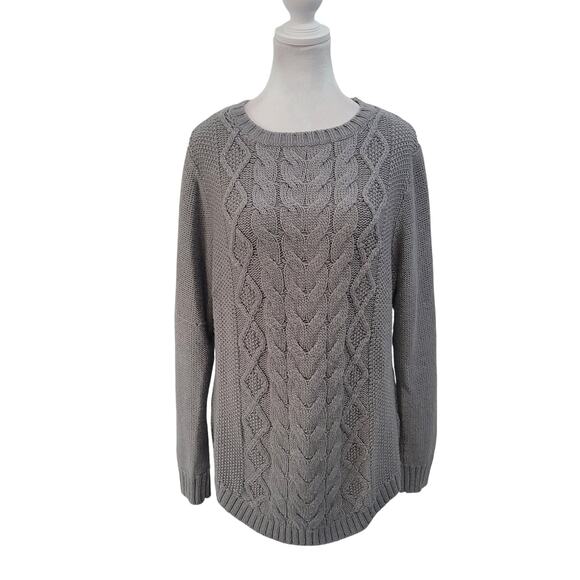 Cabela’s Size L Grey Cable Knit Crewneck Pullover Sweater Outdoorsy Casual - Picture 1 of 10